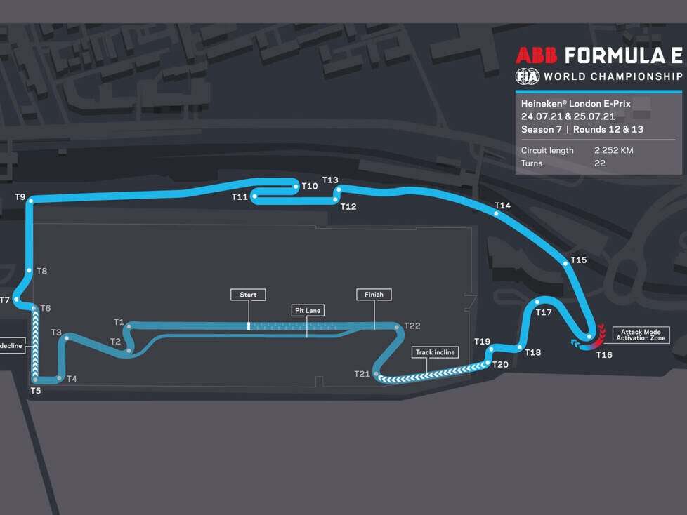 Streckenlayout für den E-Prix London der Formel E 2021