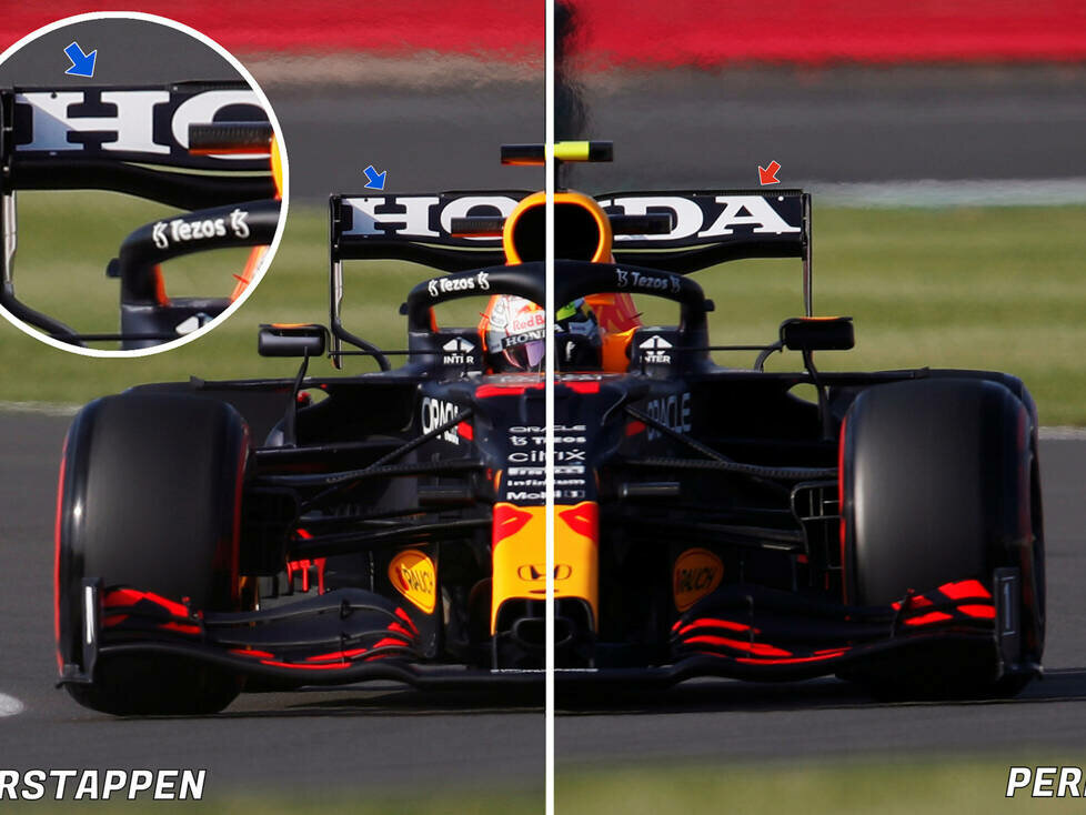 Der Red-Bull-Heckflügel von Max Verstappen und Sergio Perez beim Formel-1-Rennen in Silverstone im Vergleich