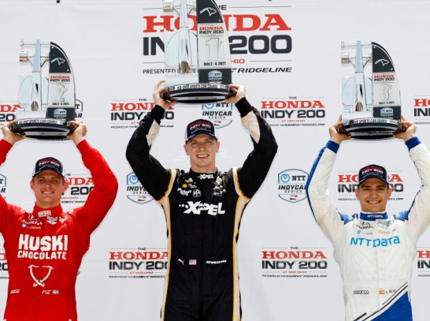 Mid-Ohio-Podium 2021: 1. Josef Newgarden, 2. Marcus Ericsson, 3. Alex Palou