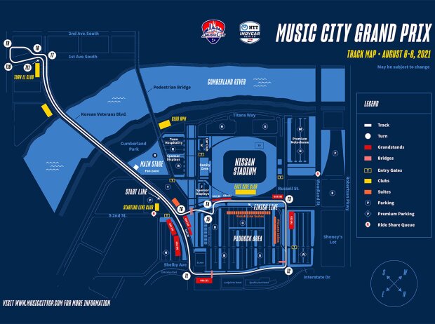 Streckenlayout des IndyCar-Stadtkurses in Nashville