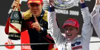 Fotomontage: Sebastian Vettel 2008 in Monza und Johnny Herbert 1999 am Nürburgring als Rennsieger in der Formel 1