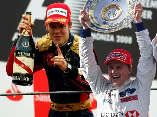 Fotomontage: Sebastian Vettel 2008 in Monza und Johnny Herbert 1999 am Nürburgring als Rennsieger in der Formel 1 Titel-Bild zur News: Fotomontage: Sebastian Vettel 2008 in Monza und Johnny Herbert 1999 am Nürburgring als Rennsieger in der Formel 1