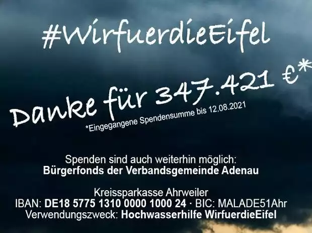 WirfuerdieEifel, Spendenkonto Titel-Bild zur News: WirfuerdieEifel, Spendenkonto