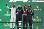 George Russell (Williams), Max Verstappen (Red Bull) und Lewis Hamilton (Mercedes) 