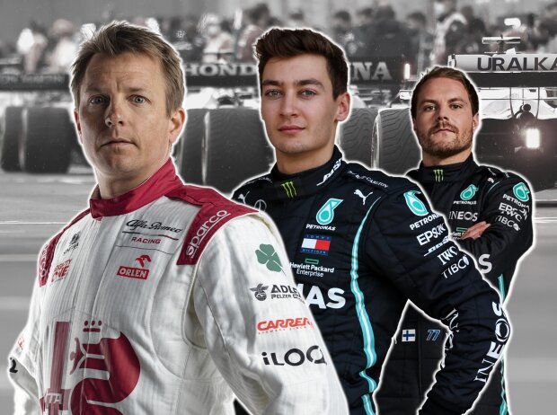Titel-Bild zur News: Kimi Räikkönen, George Russell und Valtteri Bottas (Fotomontage)