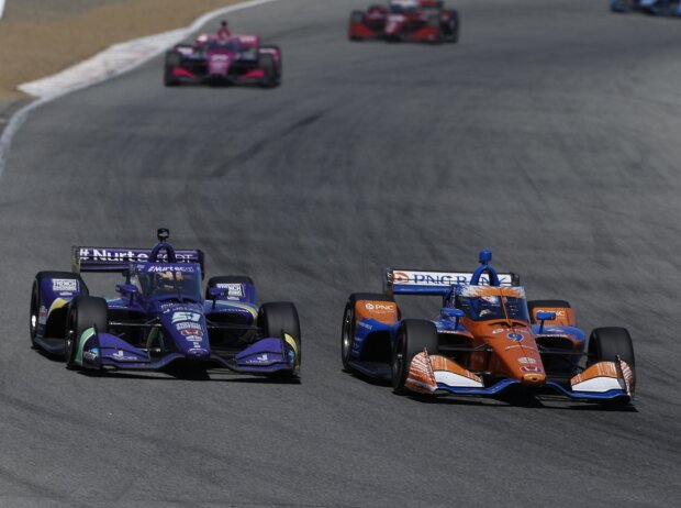 Romain Grosjean und Scott Dixon beim Rennen der IndyCar-Serie in Laguna Seca 2021 Romain Grosjean und Scott Dixon beim Rennen der IndyCar-Serie in Laguna Seca 2021