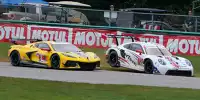Die Corvette von Antonio Garcia und Jordan Taylor im Zweikampf mit dem Weathertech-Porsche von Kevin Estre und Cooper MacNeil bei der IMSA Sportscar Championship auf dem Virginia International Raceway