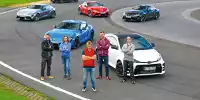 AUTO BILD und Toyota Gazoo Racing bringen zusammen mit Profi-Rennfahrer Christian Menzel (Mitte) einen Leser in Richtung Poleposition. Aus Hunderten Bewerbern haben sich Robert Kriesch (links), Ina Schindelmann, Max Eyck (Zweiter von rechts) und Adrian Le
