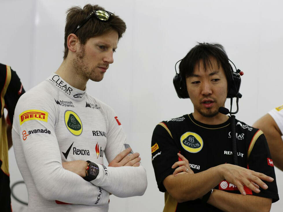 Romain Grosjean und sein Renningenieur Ayao Komatsu bei Lotus