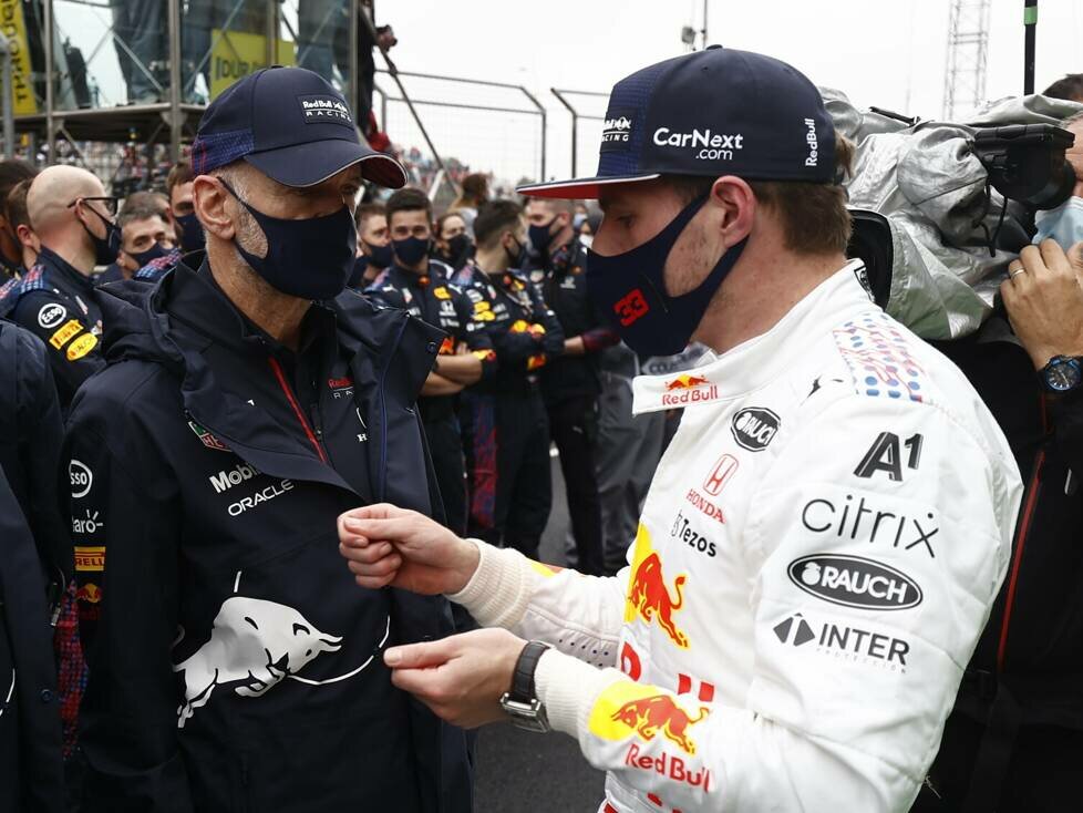 Christian Horner, Helmut Marko, Adrian Newey, Max Verstappen