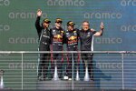 Lewis Hamilton (Mercedes), Max Verstappen (Red Bull) und Sergio Perez (Red Bull) 