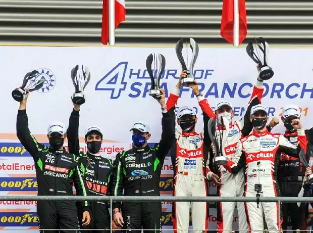 Beim ELMS-Rennen in Spa stand Rene Binder (2. von links) auf dem Podium Titel-Bild zur News: Beim ELMS-Rennen in Spa stand Rene Binder (2. von links) auf dem Podium