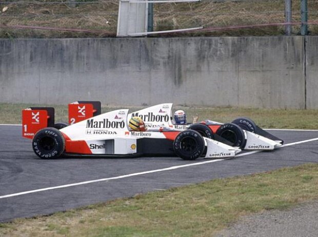 Kollision: Ayrton Senna und Alain Prost in Suzuka 1989 Kollision: Ayrton Senna und Alain Prost in Suzuka 1989