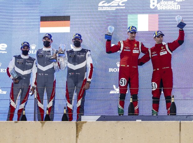 Titel-Bild zur News: Das Podest der GTE Pro bei den 8h Bahrain 2021 der FIA WEC