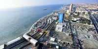 Blick aus der Vogelperspektive auf den Jeddah Street Circuit in Dschidda vor dem ersten Formel-1-Rennen dort im Jahr 2021