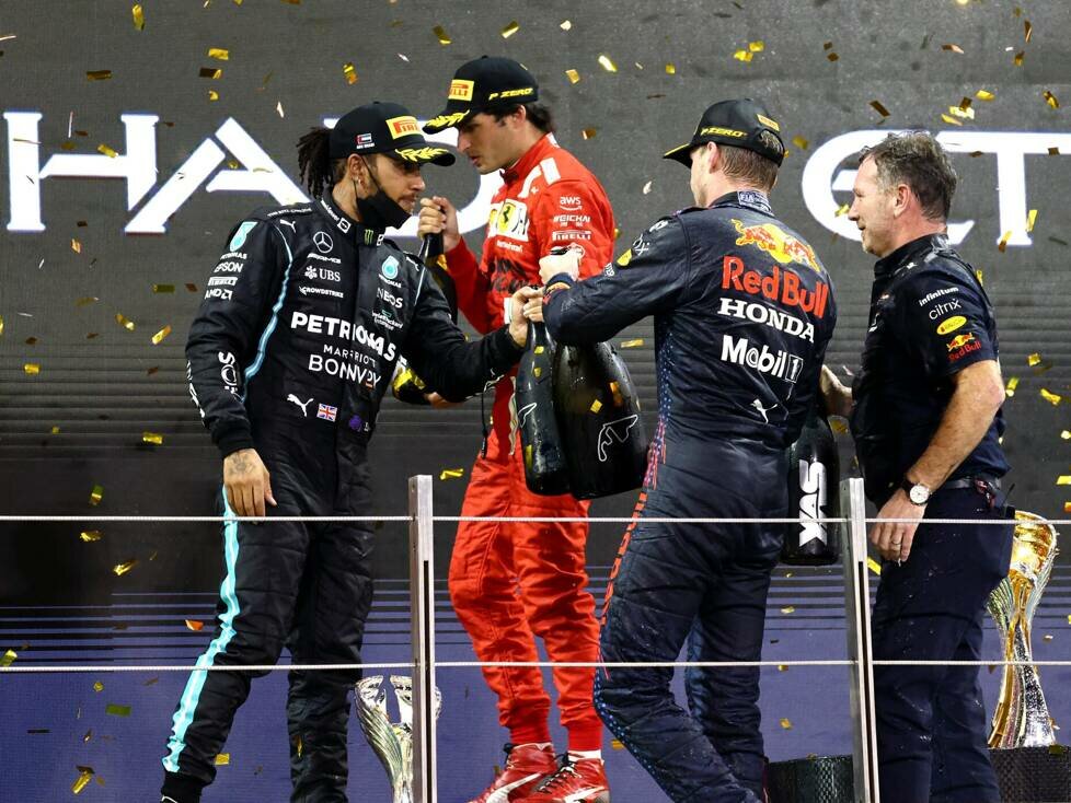 Lewis Hamilton, Max Verstappen, Carlos Sainz, Christian Horner