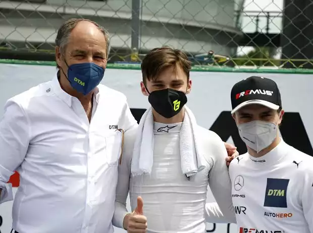 Gerhard Berger (hier mir Esteban Muth und Lucas Auer) mit Maske: Corona schadet der DTM Titel-Bild zur News: Gerhard Berger (hier mir Esteban Muth und Lucas Auer) mit Maske: Corona schadet der DTM