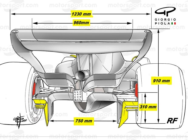 Zeichnerische Darstellung von Diffusor und Heckflügel unter dem Formel-1-Reglement ab 2022