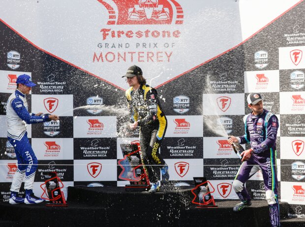 Podium in Laguna Seca 2021: 1. Colton Herta, 2. Alex Palou, 3. Romain Grosjean Podium in Laguna Seca 2021: 1. Colton Herta, 2. Alex Palou, 3. Romain Grosjean