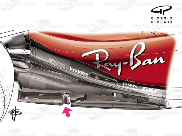 Update am Unterboden des Ferrari F1-75 in der zweiten Woche der Formel-1-Wintertests 2022 Update am Unterboden des Ferrari F1-75 in der zweiten Woche der Formel-1-Wintertests 2022
