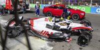 Der zertrümmerte Bolide von Mick Schumacher (Haas) im Qualifying der Formel 1 in Saudi-Arabien