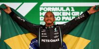 Lewis Hamilton (Mercedes) feiert nach seinem Sieg beim Formel-1-Rennen in Brasilien 2021