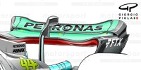 Eine Heckflügel-Variante am Mercedes W13 für wenig Abtrieb in der Formel 1 2022 in Imola