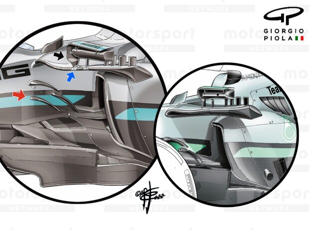 Das Imola-Update von Mercedes am W13 von Lewis Hamilton und George Russell Das Imola-Update von Mercedes am W13 von Lewis Hamilton und George Russell