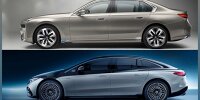 BMW i7 vs Mercedes EQS Collage mit Rahmen