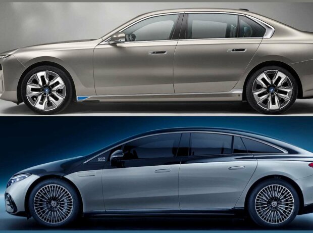 Titel-Bild zur News: BMW i7 vs Mercedes EQS Collage mit Rahmen