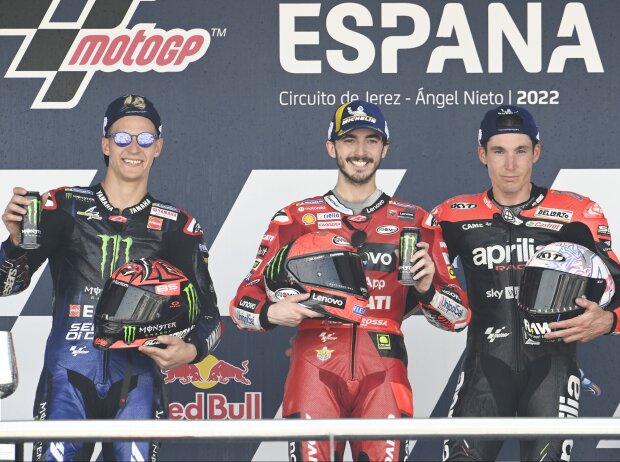 Podium: 1. Francesco Bagnaia, 2. Fabio Quartararo, 3. Aleix Espargaro