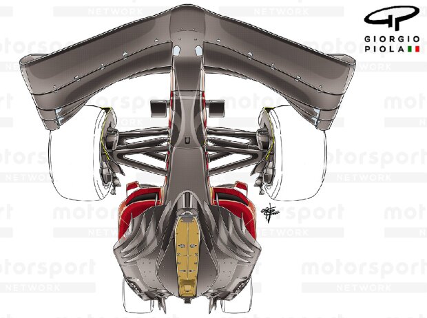 Under the chassis of a Ferrari F1-75