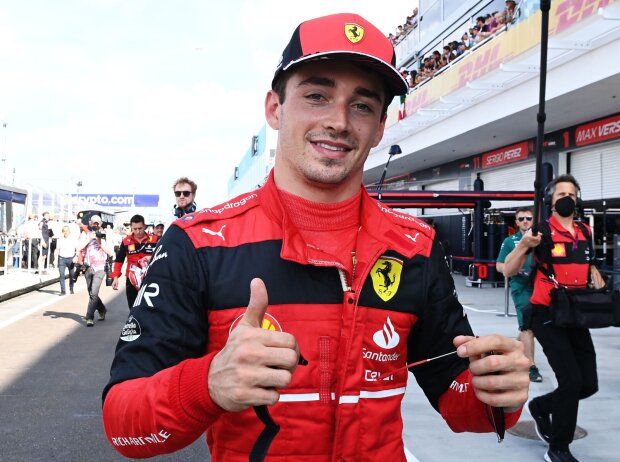 Titel-Bild zur News: Charles Leclerc (Ferrari) freut sich über die Pole beim Formel-1-Rennen in Miami 2022
