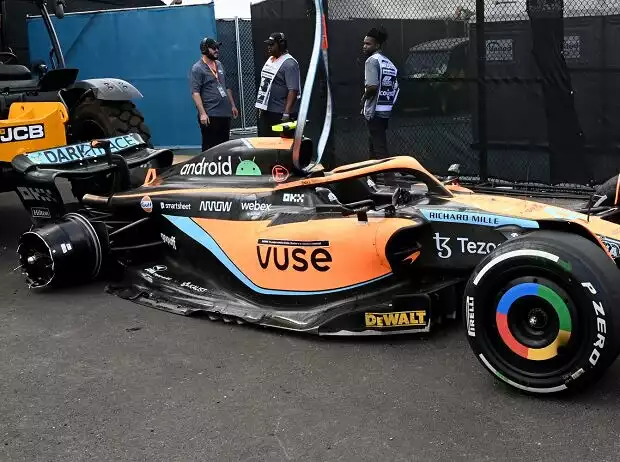 Das Unfallauto von Lando Norris nach dem Crash mit Pierre Gasly Titel-Bild zur News: Das Unfallauto von Lando Norris nach dem Crash mit Pierre Gasly