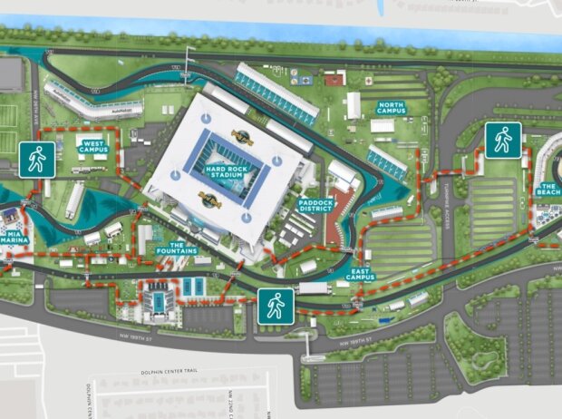 Skizze: Areal des Miami-Grand-Prix 2022 rund um das Hard-Rock-Stadium Skizze: Areal des Miami-Grand-Prix 2022 rund um das Hard-Rock-Stadium