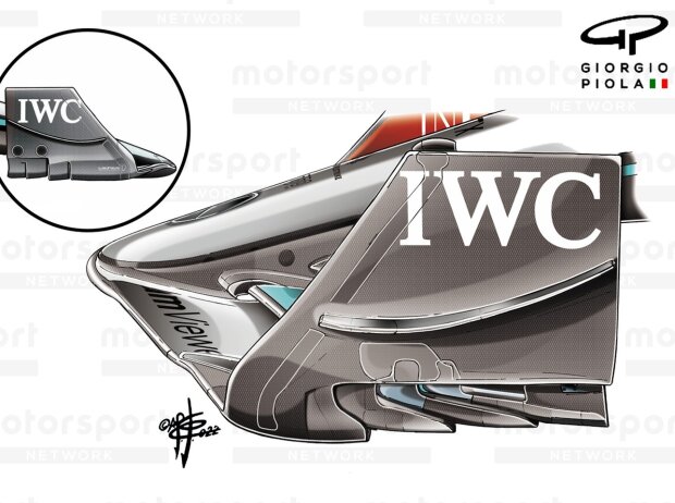 Titel-Bild zur News: Frontflügel-Details am Mercedes W13 beim Formel-1-Rennen 2022 in Miami