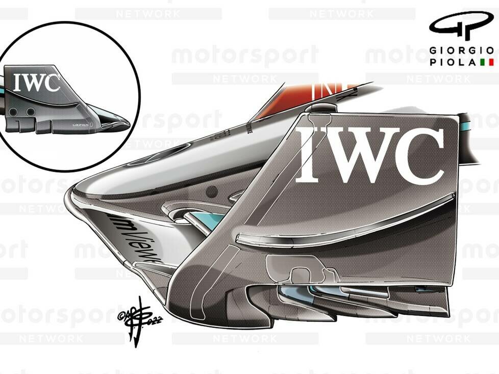 Frontflügel-Details am Mercedes W13 beim Formel-1-Rennen 2022 in Miami