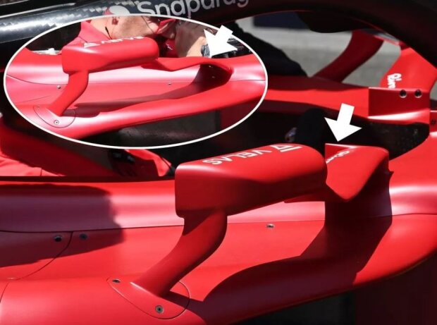 Die neue Rückspiegel-Halterung am Ferrari F1-75 beim Formel-1-Rennen in Baku 2022
