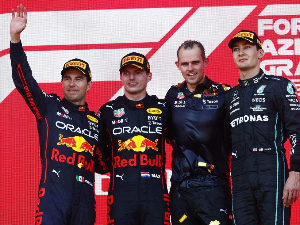 Sergio Perez, Max Verstappen, George Russell