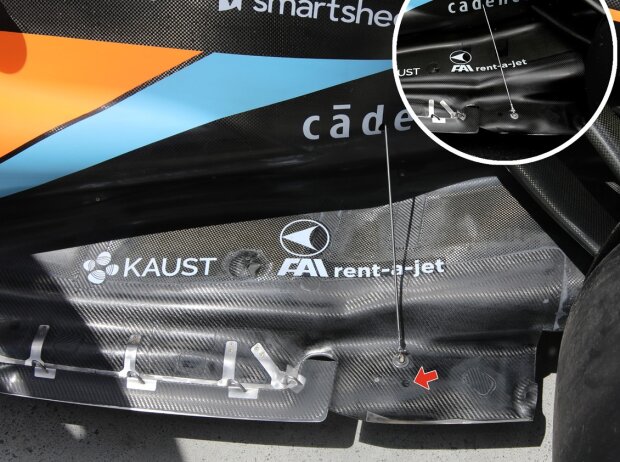 Unterboden-Detail mit Stützstrebe am McLaren MCL36 beim Kanada-Grand-Prix 2022 in Montreal