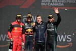 Carlos Sainz (Ferrari), Max Verstappen (Red Bull) und Lewis Hamilton (Mercedes) 