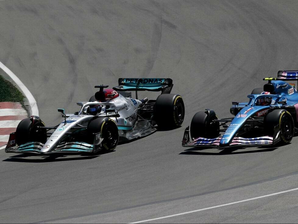 George Russell im Mercedes gegen Esteban Ocon im Alpine beim Kanada-Grand-Prix 2022 in Montreal