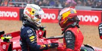 Carlos Sainz (Ferrari) und Max Verstappen (Red Bull) nach dem Qualifying zum Formel-1-Rennen in Silverstone 2022