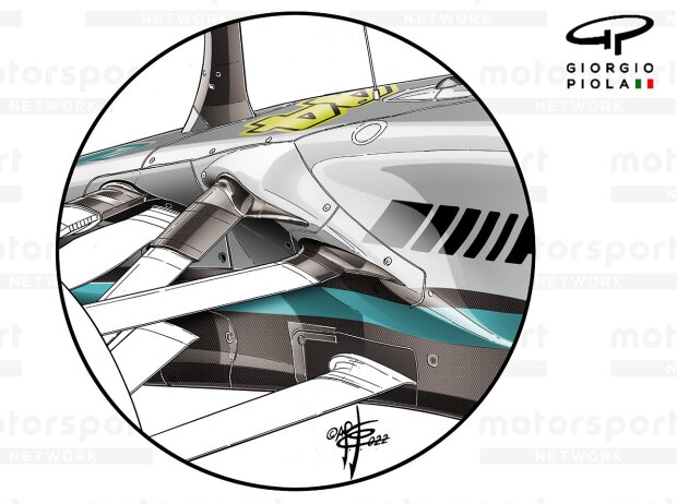 Detail der Vorderradaufhängung des Mercedes W13