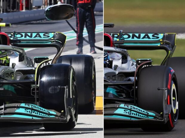 Die unterschiedlichen Heckflügel des Mercedes W13 im Vergleich