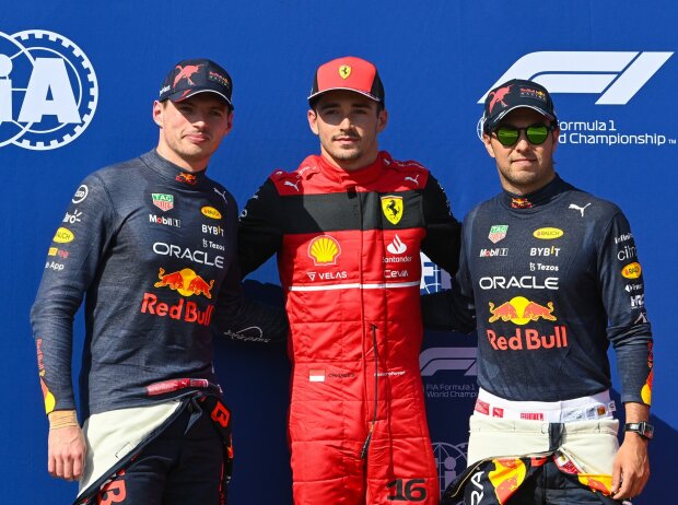 Titel-Bild zur News: Max Verstappen, Charles Leclerc, Sergio Perez