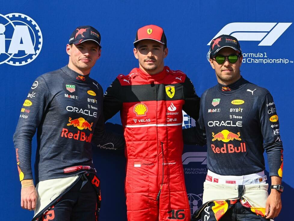 Max Verstappen, Charles Leclerc, Sergio Perez