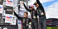 Daniel Juncadella, Jules Gounon und Raffaele Marciello jubeln über ihren Sieg bei den 24h Spa 2022
