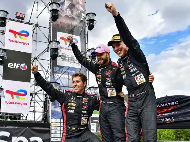 Daniel Juncadella, Jules Gounon und Raffaele Marciello jubeln über ihren Sieg bei den 24h Spa 2022 Titel-Bild zur News: Daniel Juncadella, Jules Gounon und Raffaele Marciello jubeln über ihren Sieg bei den 24h Spa 2022