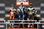 Alvaro Bautista, Toprak Razgatlioglu und Jonathan Rea 